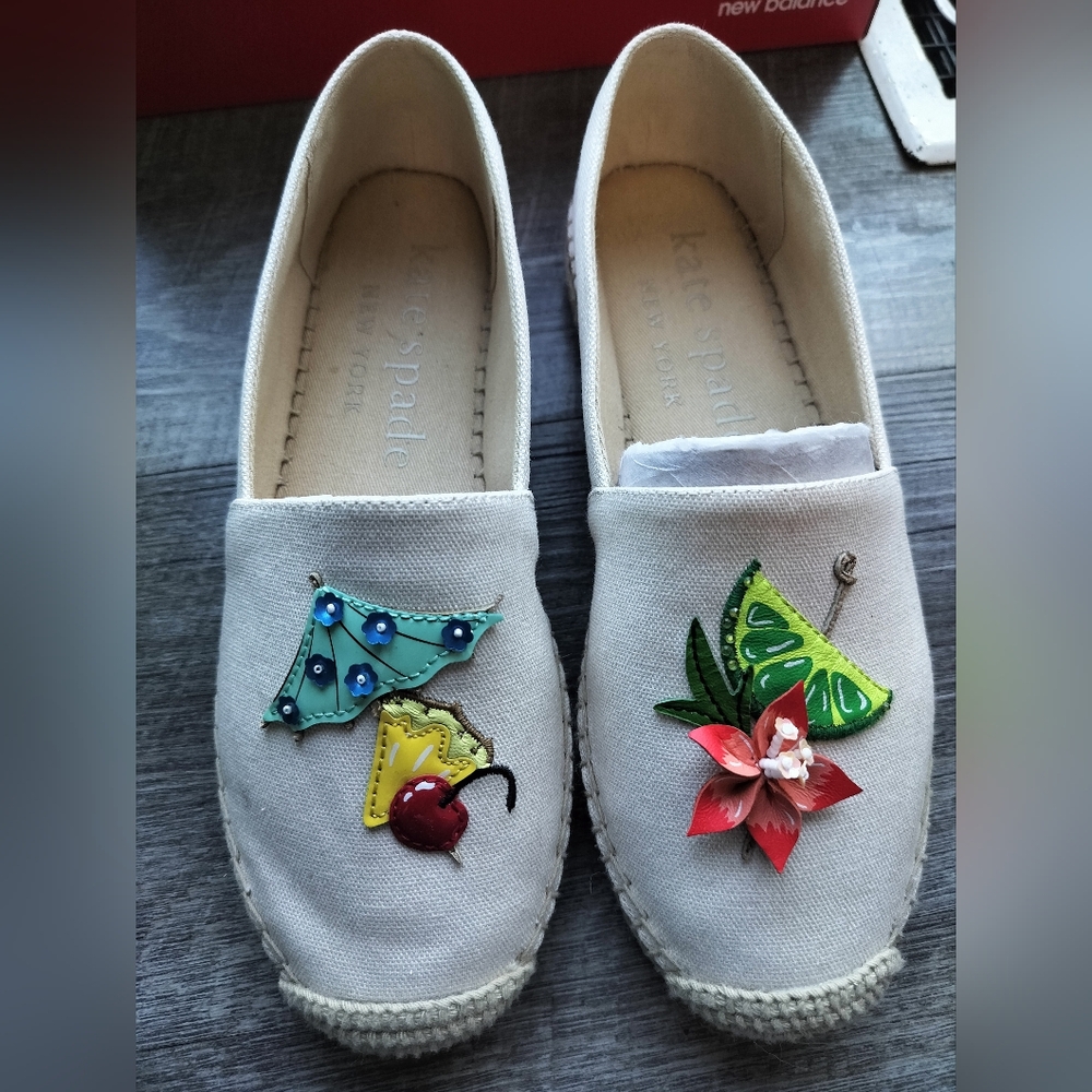 Kate Spade White Espadrilles with Colorful Embellishments